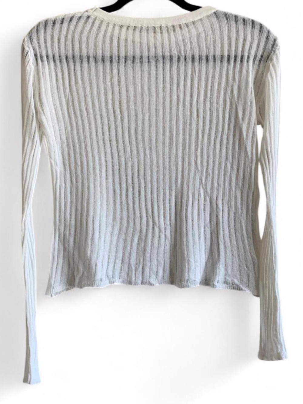 White Sheer Ribbed Long-Sleeve Top size Small - Picture 2 of 2